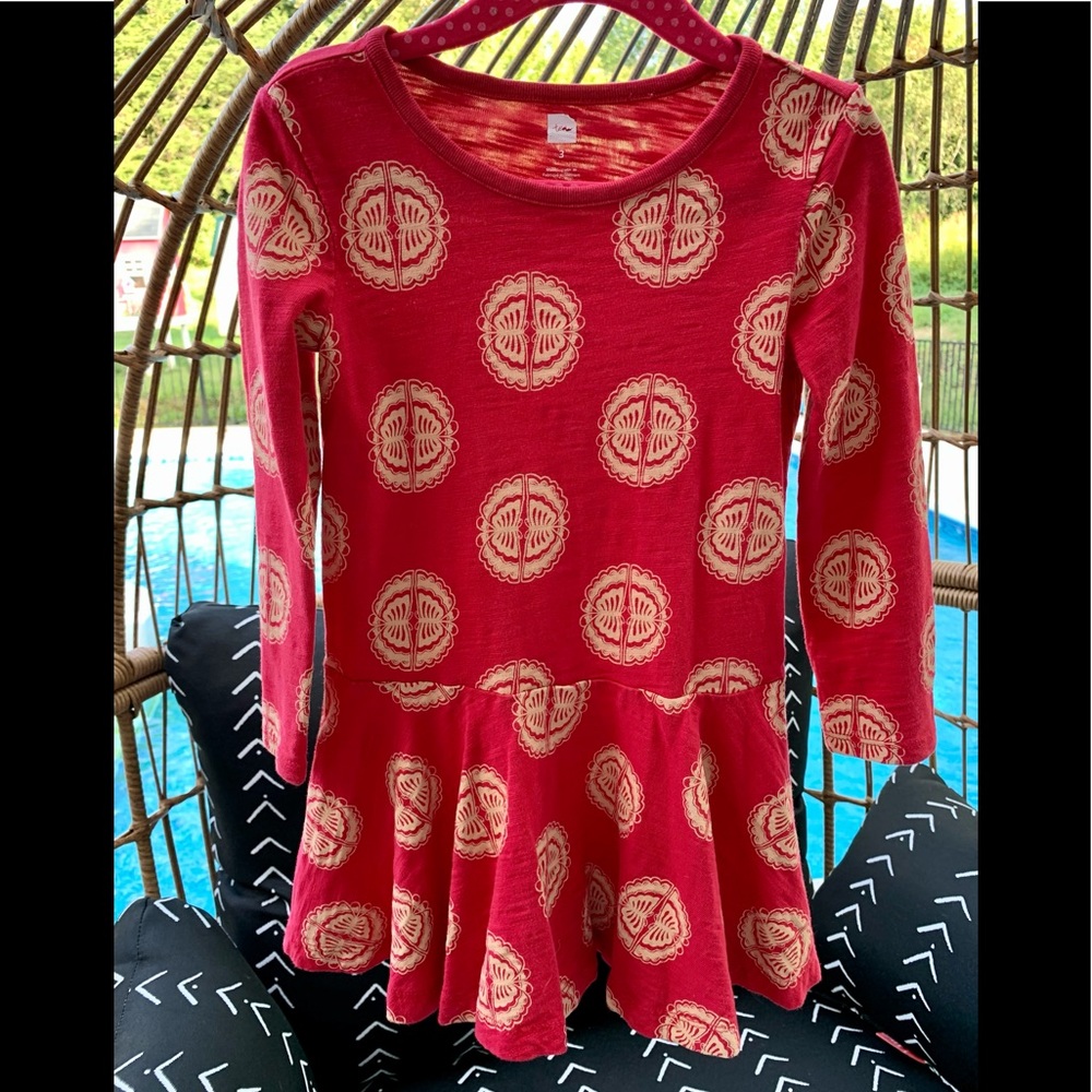 TEA COLLECTION BUTTERFLY TWIRL DRESS TUNIC RED 3T